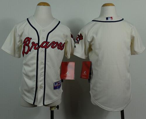 Braves Blank Cream Cool Base Stitched Youth MLB Jersey - Click Image to Close